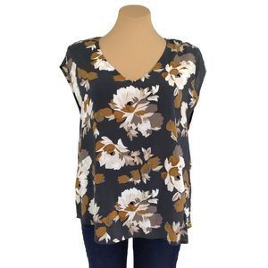 Old Navy Top Size XL Olive Leaf Print Sleeveless V Neck